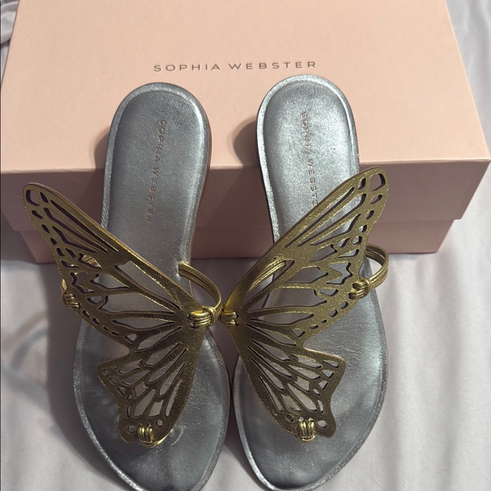 Sophia Webster Silver and Gold Butterfly Sandals